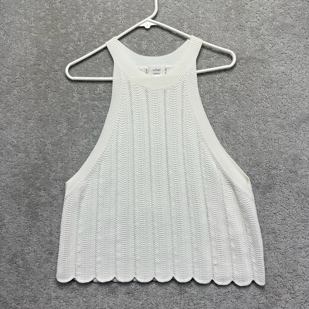 Wilfred Aritzia Tank Top Womens Large White Pointelle Knit Scalloped High Neck